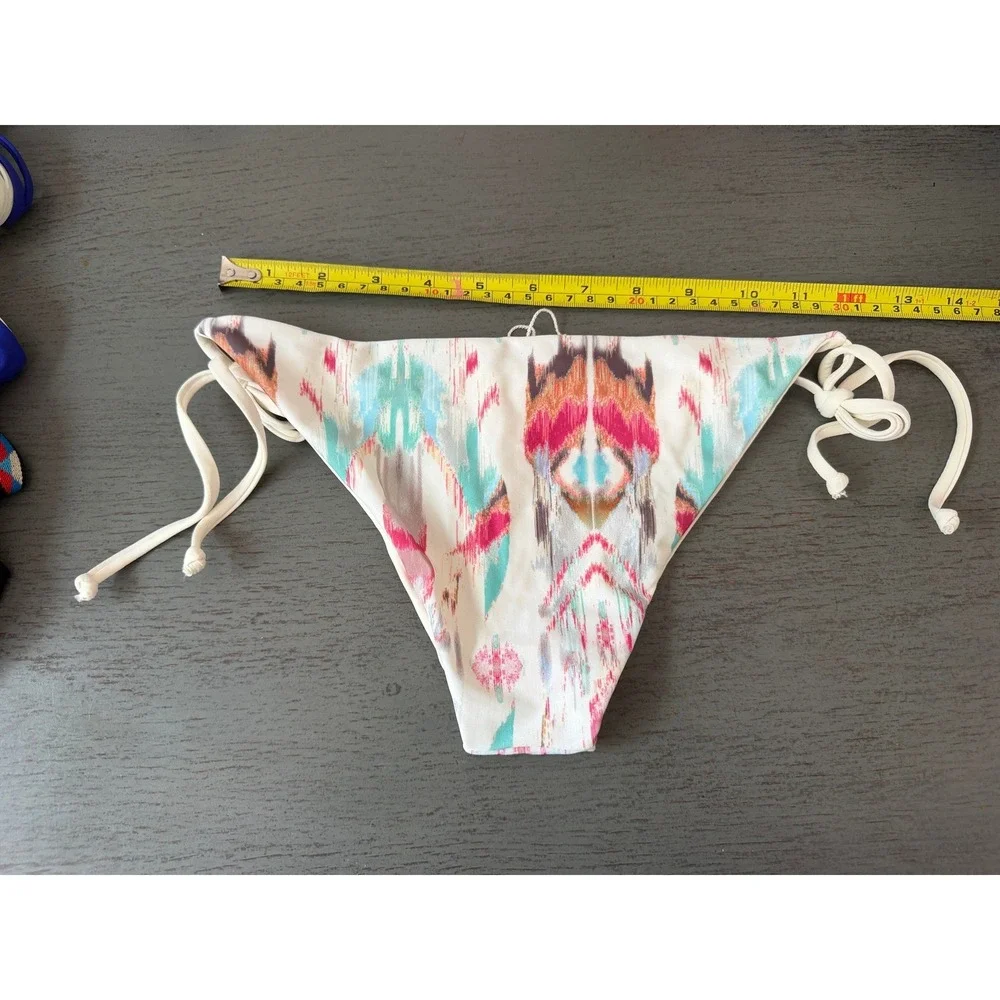 L Space Ikat Tribal Print Side Tie Bikini Bottom Cream Pink Blue XS-Small